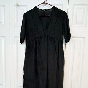 James Perse 100% linen black midi dress Size 1 with short sleeves